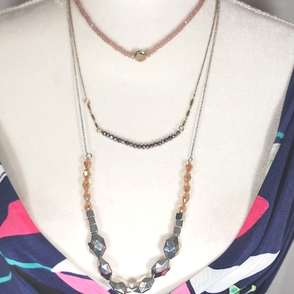 Loft Elegant Multi-Layered Necklace Set - Rose Gold and Silver